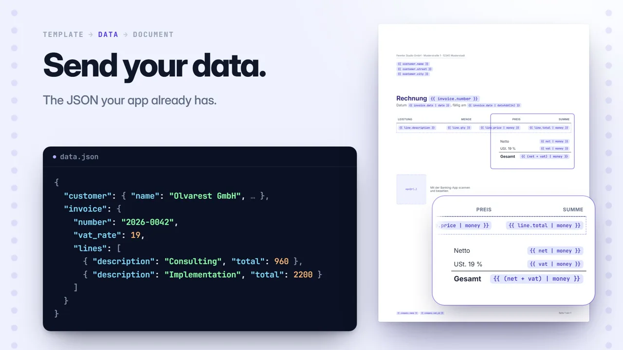 data.json beside the invoice template, its totals enlarged