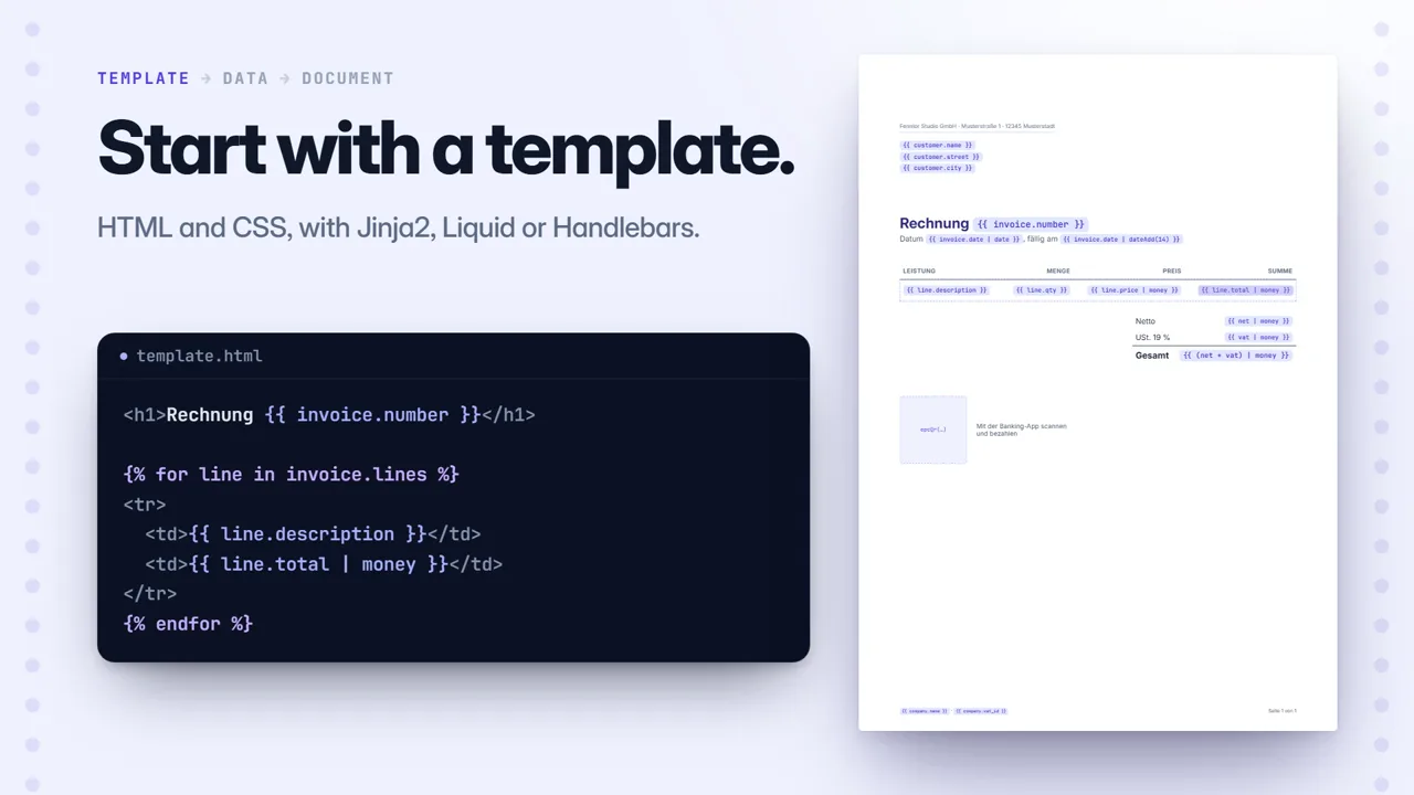 The invoice template, every expression in it a chip